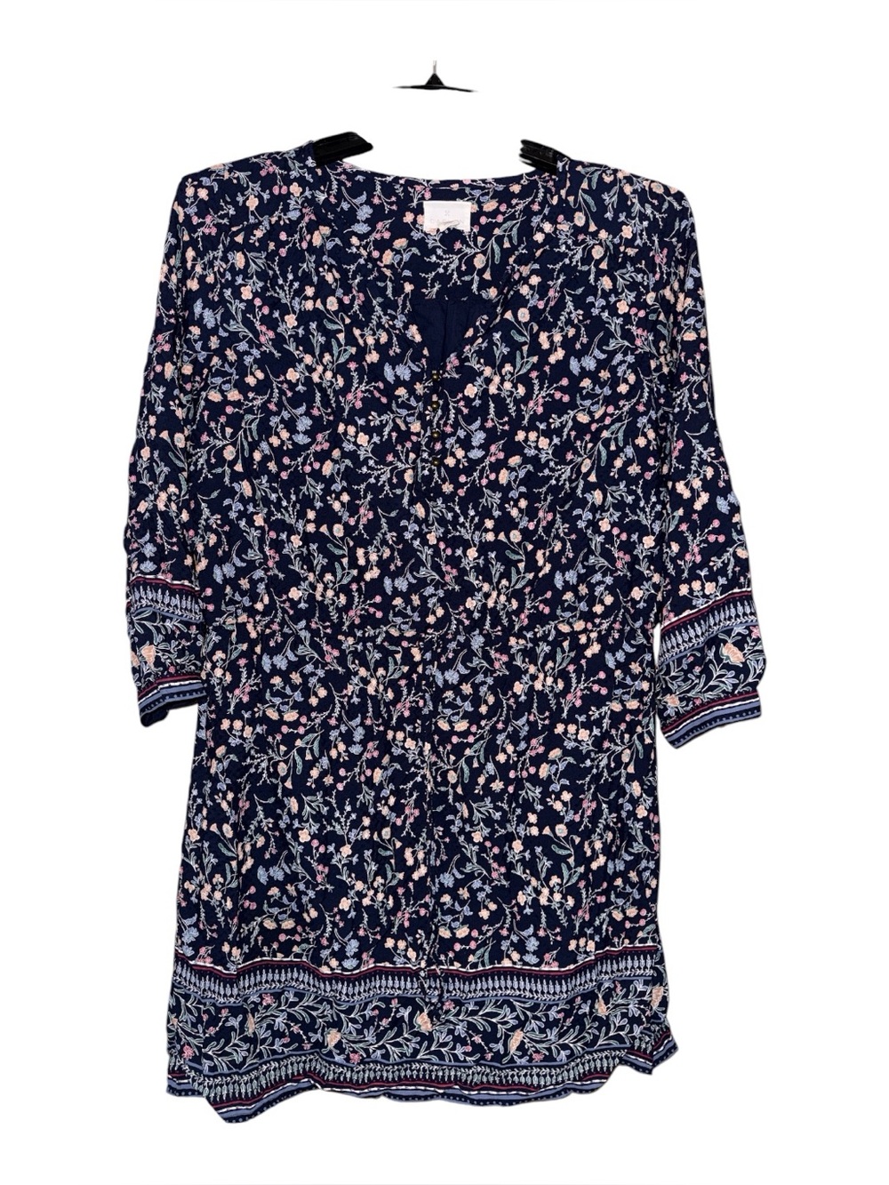 Caslon Floral Dress Drawstring Waist Navy Blue Large Fairy Boho Cottage
